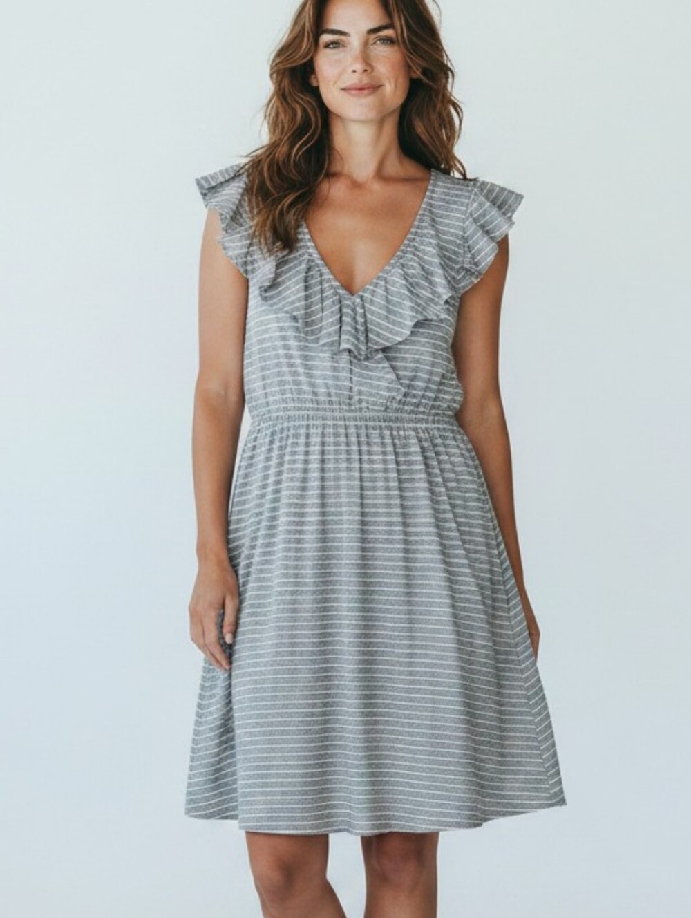 Altar'd State Women's Dress Size Medium Gray White Striped